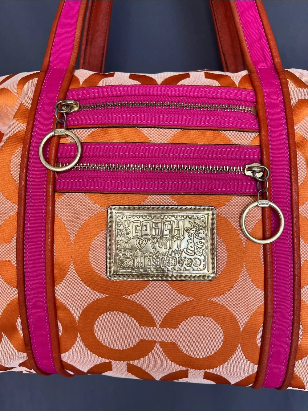 Coach Poppy Orange Pink Op Art Glam tote - Picture 2 of 12